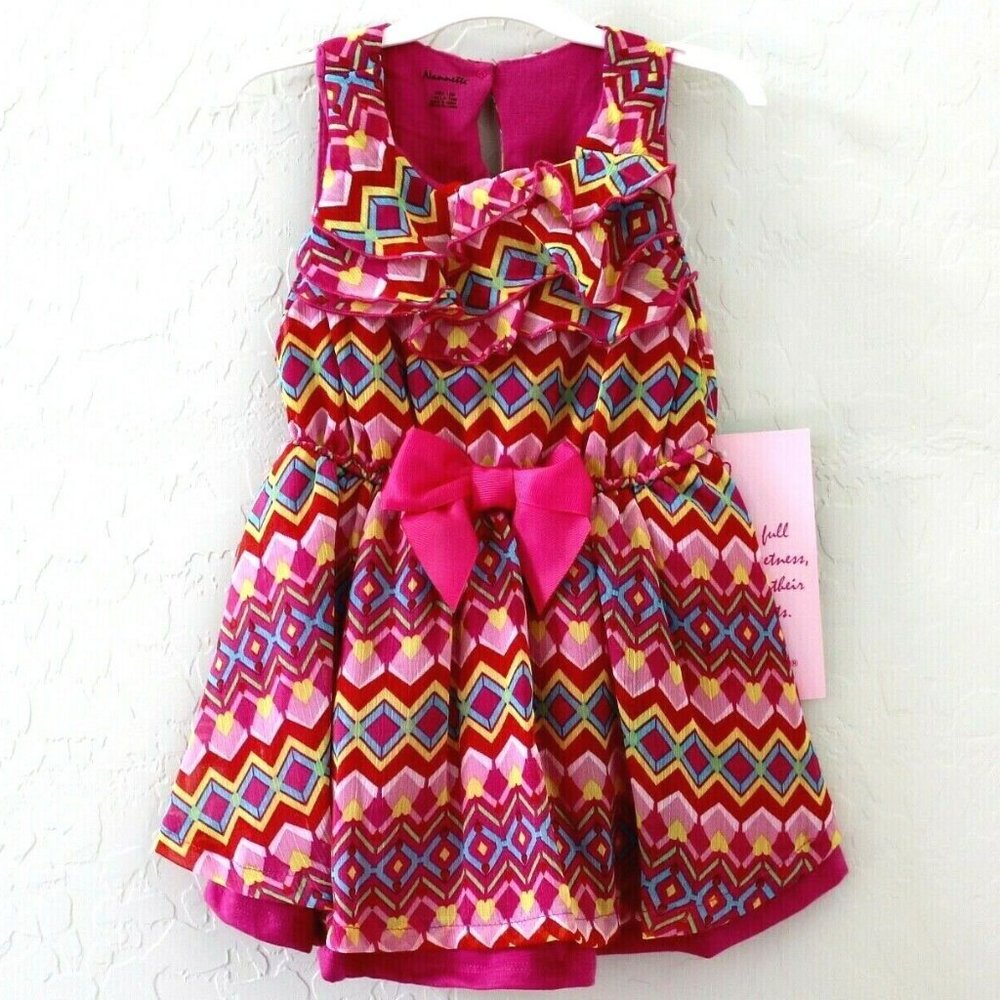 Nannette Girls' Sleeveless Chevron Ruffle Dress with Matching Panty 24 M